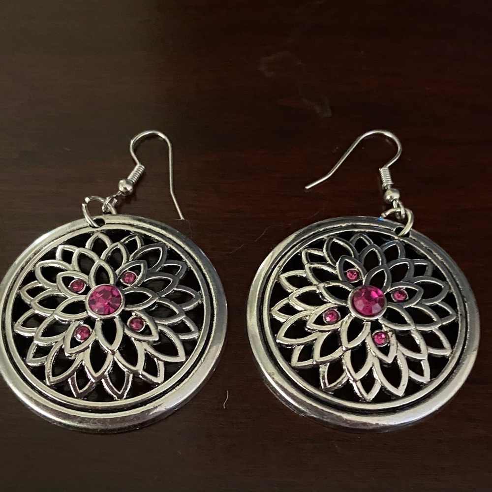 Elegant Silver and Pink Floral Earrings
